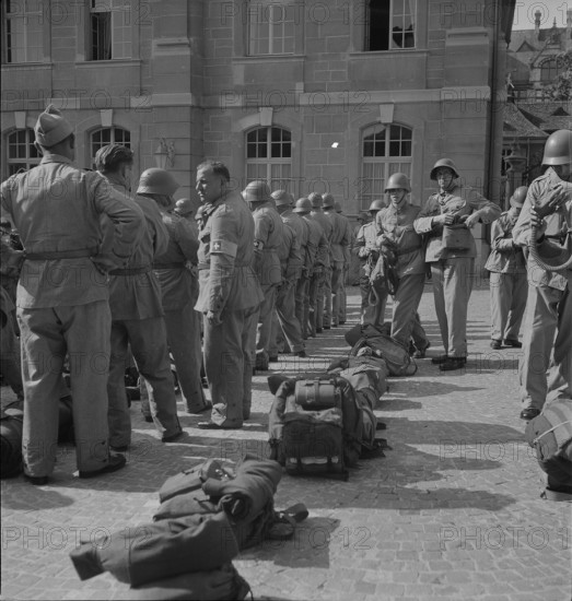 Call-up, soldiers assemble for service; 1939