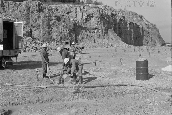 Preparations for blasting at quarry Mellikon 1970