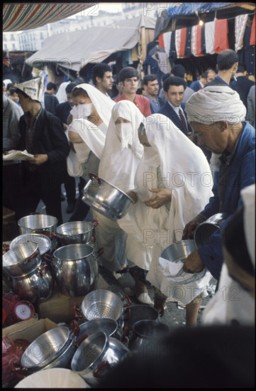 Market stall selling pans, Algeria