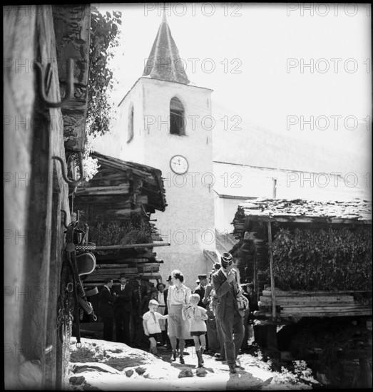 Villagers after service in Blatten, Valais, 1945