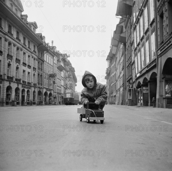 Boy with Toy Car in the Old Town of Bern