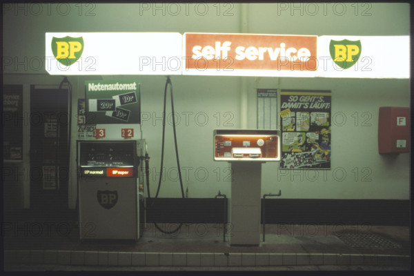 Self-service petrol pump at gas station 1981