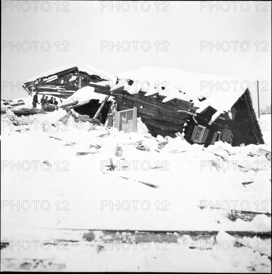 St. Antönien, farmstead destroyed by avalanche; 1954