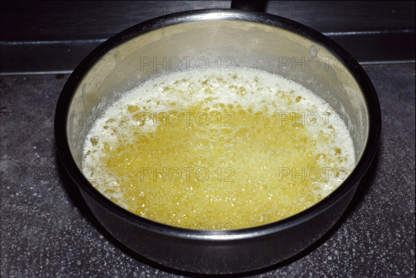 Melted butter in a pan