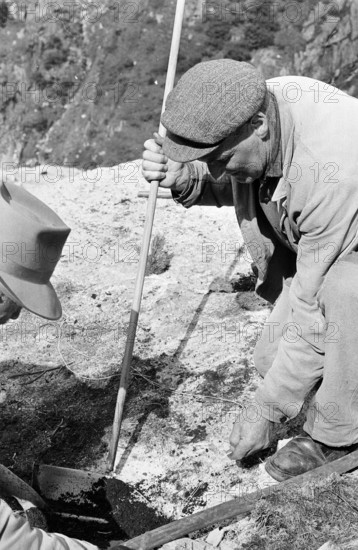 Blasting after rock slip, Gotthard pass road 1969