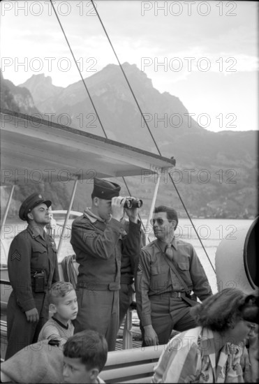 After WW2: American soldiers on steam boat, 1945