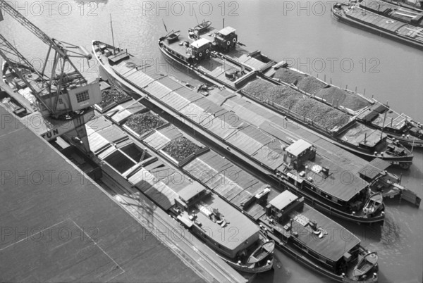 WW 2: barges at Klein Hueningen harbor, Basel 1944