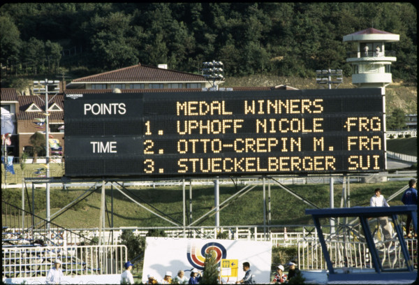 Olympic Games Seoul 1988: scoreboard showing third place of Stückelberger