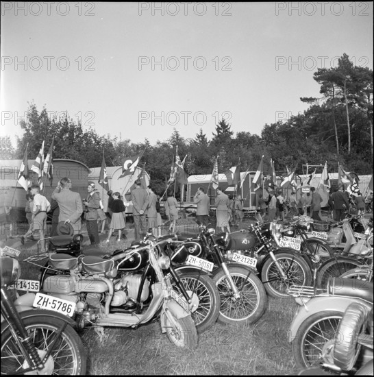 Parked motorbikes, Knabenschiessen of Zurich 1953
