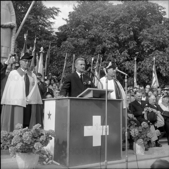 Roger Bonvin, newly elected federal councilor visiting Sion; 1962