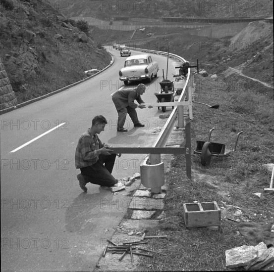 Installing guard rails on road to Gotthard 1961