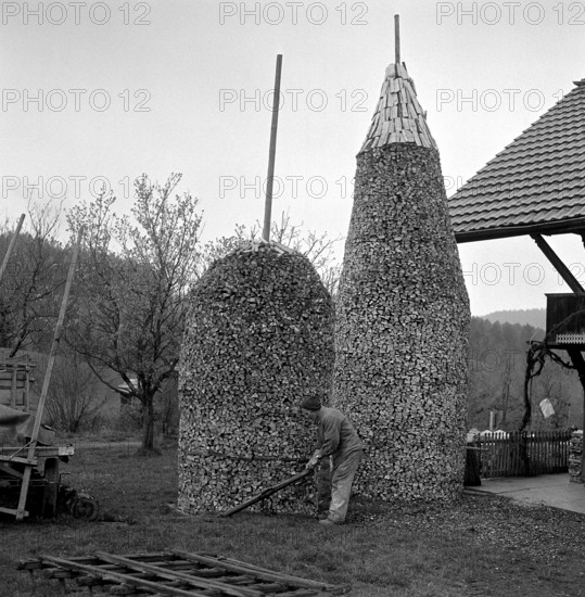 Tristen, piles of firewood, in Bowil, Emmental valley, 1972