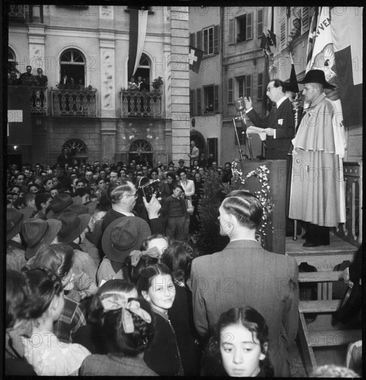 Federal president Enrico Celio in Poschiavo, 1948