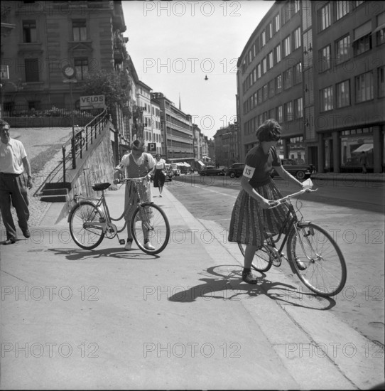 Bike riding test in Zurich, 1953