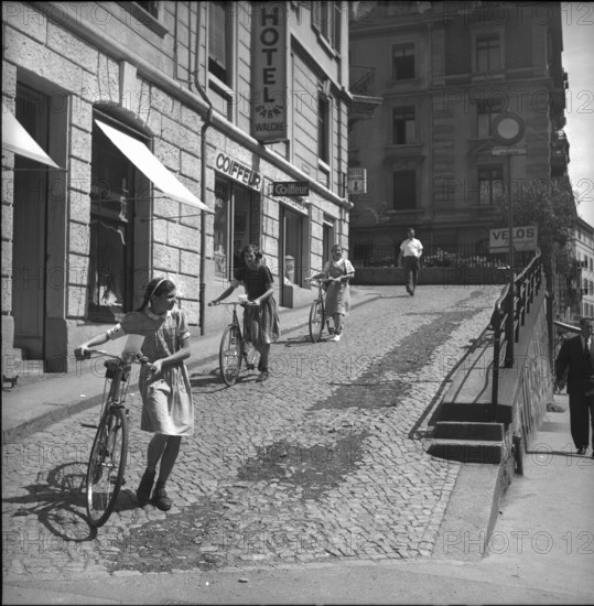 Bike riding test in Zurich, 1953