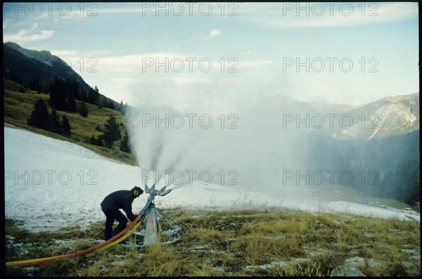 Snow cannon in action, 1983