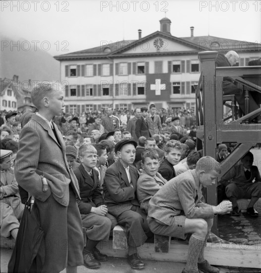 Boys at voter's meeting Glarus 1949
