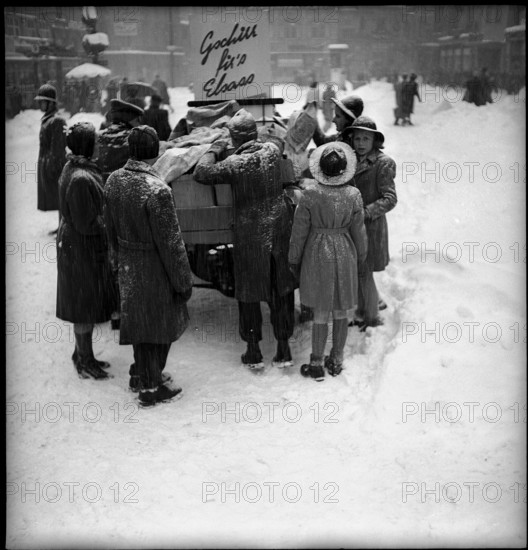 WW 2: collecting tableware and crockery for Alsace, Basle 1945.