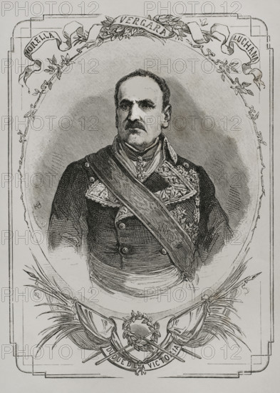 Joaquin Baldomero Fernandez-Espartero Alvarez de Toro (1793-1879), called Baldomero Espartero. Spanish military and politician. He served as the Regent of Spain. Portrait. Engraving. ""Espartero: su vida militar, politica, descriptiva y anecdotica"" (Espartero: his military, political, descriptive and anecdotal life). Volume II, 1879.