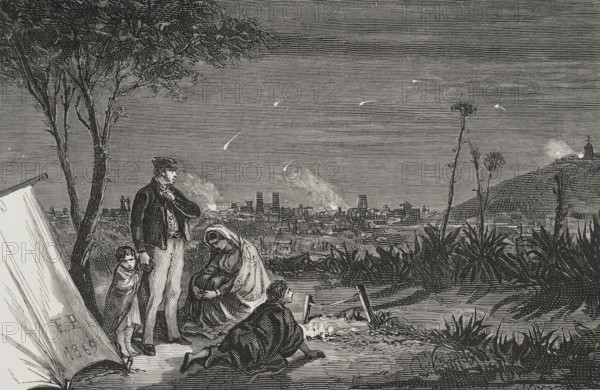 History of Spain. Revolution in Barcelona. Uprising against Espartero's policies. Bombardment of Barcelona on 3 December 1842, ordered by Espartero to suppress the rebellion that began on 13 November of the same year, which had forced the army to take refuge in the castle of Montjuic. Engraving of 1869 by Gomez. ""Espartero: su vida militar, politica, descriptiva y anecdotica"" (Espartero: his military, political, descriptive and anecdotal life). Volume II, 1879.