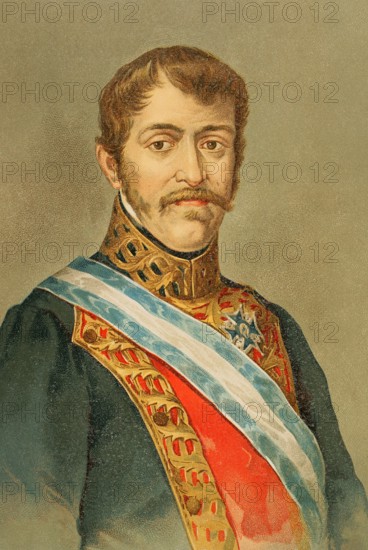 Carlos Maria Isidro de Borbon (1788-1855), known as Don Carlos. Infante of Spain, the first Carlist pretender to the Spanish throne as Carlos V. Portrait. Chromolithography. ""Historia de la guerra civil y de los partidos liberal y carlista"" (History of the Civil War and the Liberal and Carlist parties), by Antonio Pirala. Volume I. Madrid, 1889.