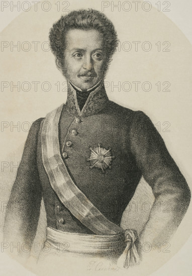 Luis Fernandez de Cordoba y Valcarcel (1798-1840). Spanish lieutenant general. Of absolutist ideas, during the reign of Ferdinand VII he uprised against the government during the Liberal Triennium, being one of the promoters of the failed uprising of the Royal Guard in Madrid on 7 July 1822, which forced him to go into exile in France. Portrait. Lithography. ""Historia de la guerra civil y de los partidos liberal y carlista"" (History of the Civil War and the Liberal and Carlist parties), by Antonio Pirala. Volume II. Madrid, 1868.
