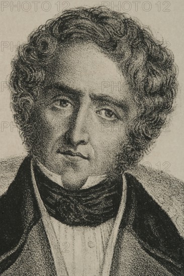 Juan Alvarez de Mendizabal (1790-1853). Spanish politician and financier who had great importance in the Spanish liberal Revolution. He was appointed Minister of Finance in July 1835 by the Count of Toreno, from which he promoted the confiscation of the confiscation of Catholic Church's properties. Portrait. Drawing by Jose Cuevas. Lithography. Detail. ""Historia de la guerra civil y de los partidos liberal y carlista"" (History of the Civil War and the Liberal and Carlist parties), by Antonio Pirala. Volume II. Madrid, 1868.