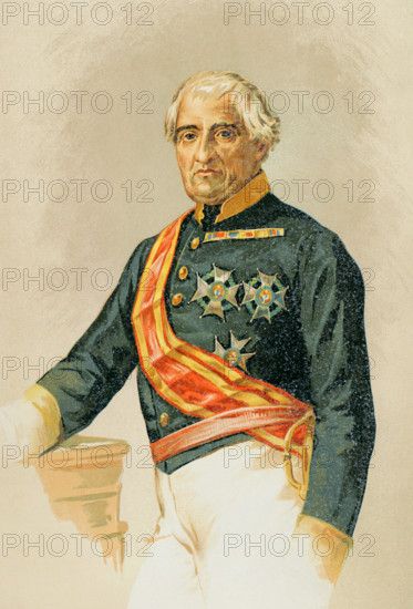 Marcelino Oraa (1788-1851). Spanish military and politician. Military governor and Minister of War. Participated in the First Carlist War. Captain General of the Philippines. Portrait. Chromolithography. ""Historia de la guerra civil y de los partidos liberal y carlista"" (History of the Civil War and the Liberal and Carlist parties), by Antonio Pirala. Volume II. Madrid, 1890.