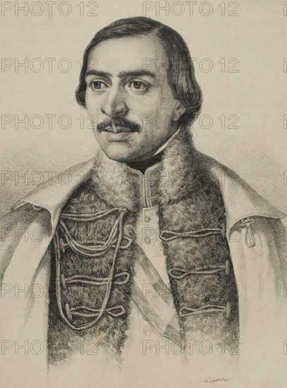 Ramon Cabrera Grino (1806-1877). Spanish military. He was known as ""El Tigre del Maestrazgo"" (The Tiger of Maestrazgo). Carlist leader who took part in the First and Second Carlist Wars. Portrait. Drawing by Jose Cuevas. Lithography. ""Historia de la guerra civil y de los partidos liberal y carlista"" (History of the Civil War and the Liberal and Carlist parties), by Antonio Pirala. Volume III. Madrid, 1869.