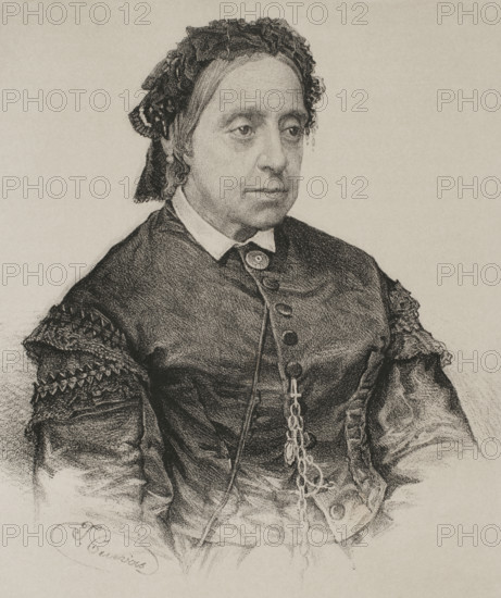 Maria Teresa of Braganza (1793-1874). Portuguese Infanta. She was the second wife of Carlos Maria Isidro de Borbon (1788-1855), pretender to the Spanish throne, known as Don Carlos. Portrait. Drawing by Jose Cuevas. Lithography. ""Historia de la guerra civil y de los partidos liberal y carlista"" (History of the Civil War and the Liberal and Carlist parties), by Antonio Pirala. Volume IV. Madrid, 1869.