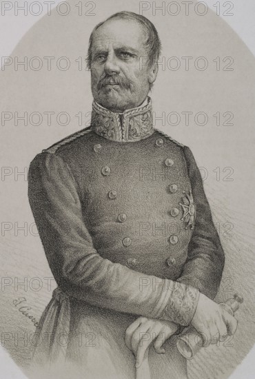 Rafael Maroto (1783-1847). Spanish military. He joined the troops of the pretender Carlos V (Carlos Maria Isidro de Borbon) in the First Carlist War. Together with Espartero, he starred in the Embrace of Vergara (August 31, 1839) which ended the conflict. Portrait. Drawing by Jose Cuevas. Lithography. ""Historia de la guerra civil y de los partidos liberal y carlista"" (History of the Civil War and the Liberal and Carlist parties), by Antonio Pirala. Volume V. Madrid, 1869.