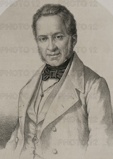 Agustin Arguelles (Agustin de Arguelles Alvarez) (1776-1844). Spanish politician and diplomat. President of Congress of Deputies in 1841 and tutor to Queen Isabella II. Portrait. Drawing by Jose Cuevas. Lithography. ""Historia de la guerra civil y de los partidos liberal y carlista"" (History of the Civil War and the Liberal and Carlist parties), by Antonio Pirala. Volume VI. Madrid, 1870.
