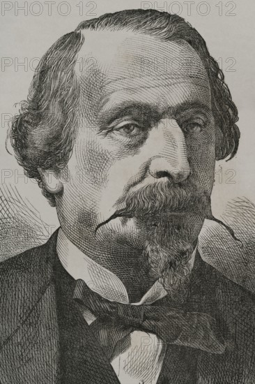 Napoleon III (1808-1873). President of the French Second Republic (1848-1852) and later Emperor of the French (1852-1870). Portrait. Engraving. ""Historia de la Guerra de Francia y Prusia"" (History of the War between France and Prussia). Volume I. Published in Barcelona, 1870.