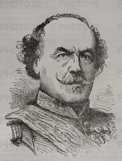 Francois Certain de Canrobert (1809-1895). Marshal of France. Portrait. Engraving. ""Historia de la Guerra de Francia y Prusia"" (History of the War between France and Prussia). Volume I. Published in Barcelona, 1870.