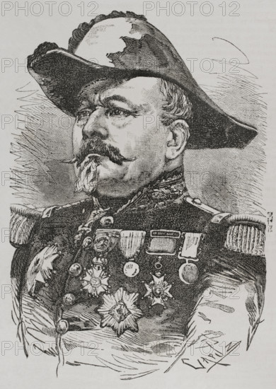 Jean Uhrich (Jean-Jacques Uhrich) (1802-1886). French divisional general. Military governor of the city of Strasbourg in 1870. Portrait. Engraving by Capuz. ""Historia de la Guerra de Francia y Prusia"" (History of the War between France and Prussia). Volume I. Published in Barcelona, 1870.