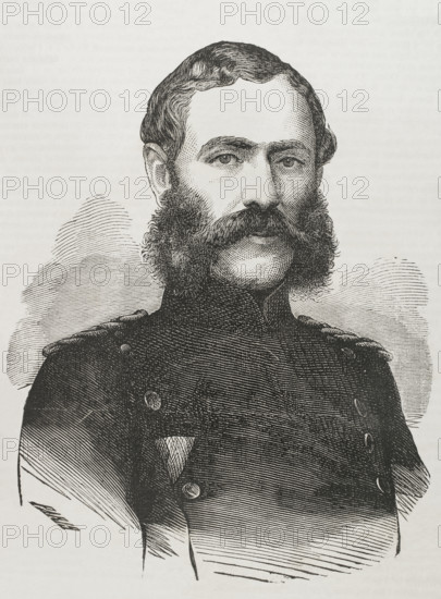 Albert of Saxony (1828-1875). Crown Prince. King of Saxony (1873-1902). Portrait as Prince. Engraving by Paris. ""Historia de la Guerra de Francia y Prusia"" (History of the War between France and Prussia). Volume I. Published in Barcelona, 1870.