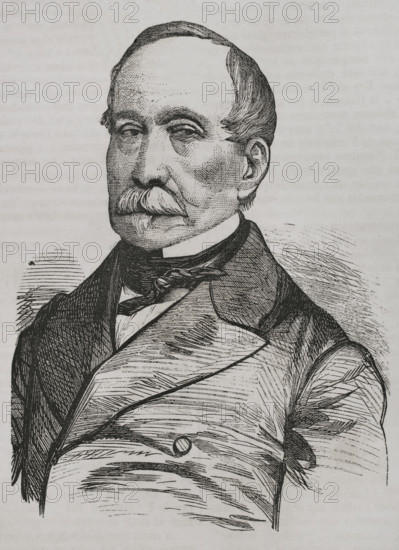Nicolas Changarnier (Nicolas Anne Theodule Changarnier) (1793-1877). French general and politician. He was a royalist candidate in the French presidential elections of 1848, coming last. Portrait. Engraving. ""Historia de la Guerra de Francia y Prusia"" (History of the War between France and Prussia). Volume I. Published in Barcelona, 1870.