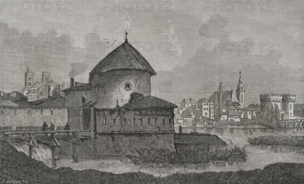 France. Fortress of Verdun. It was the last French fortress to surrender in the Franco-Prussian. Engraving by Laporta. ""Historia de la Guerra de Francia y Prusia"" (History of the War between France and Prussia). Volume I. Published in Barcelona, 1870.