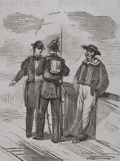 Franco-Prussian War (1870-1871). Prussian squadron seamen. Engraving. ""Historia de la Guerra de Francia y Prusia"" (History of the War between France and Prussia). Volume I. Published in Barcelona, 1870.