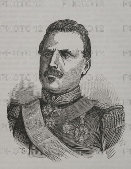 Louis d'Aurelle de Paladines (Louis Jean Baptiste d'Aurelle de Paladines) (1804-1877). French general. Portrait. Engraving. ""Historia de la Guerra de Francia y Prusia en 1870"". Published in Barcelona, 1870.