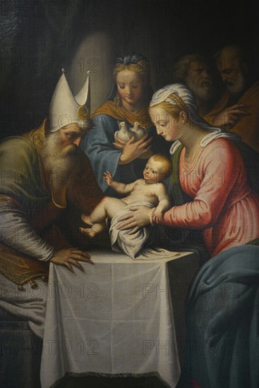 Bernardino Campi (1521-1591). Italian painter. Presentation of the Child in the Temple, ca. 1572. Oil on canvas (91,5 x 170 cm). Detail. Ala Ponzone Civic Museum, Cremona, Italy.