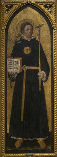 Saint Nicholas of Tolentino (1245-1305). Italian friar, the first saint of the Order of Saint Augustine. Portrait attributed to Bonifacio Bembo, Italian painter active from 1444 to 1478. Tempera on panel. Museo Civico Ala Ponzone. Cremona. Italy.