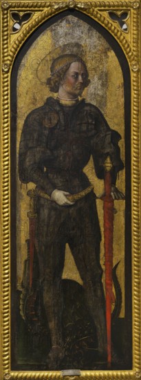 Saint George (275-303). Christian martyr. Portrait attributed to Bonifacio Bembo, Italian painter active from 1444 to 1478. Tempera on panel. Museo Civico Ala Ponzone. Cremona. Italy.