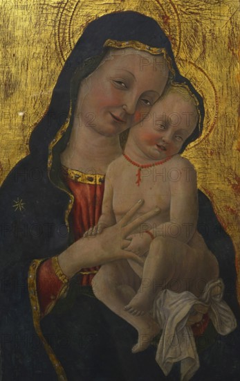 Virgin with Child. Painting attributed to Galasso di Matteo Piva, Italian painter active between 1450 and 1473. Tempera on board. Ala Ponzone Civic Museum, Cremona, Italy.