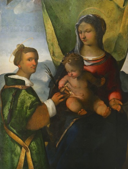 Gian Francesco Bembo. Italian painter born in Cremona, active from 1515 to 1543. Virgin and Child with Saint Stephen (fragment). Oil on panel. Ala Ponzone Civic Museum, Cremona, Italy.