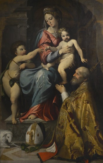 Altobello Melone (1491-ca. 1547). Italian painter. Virgin with Child, the Infant Saint John and Saint Nicholas of Bary. Oil on canvas. Ala Ponzone Civic Museum, Cremona, Italy.