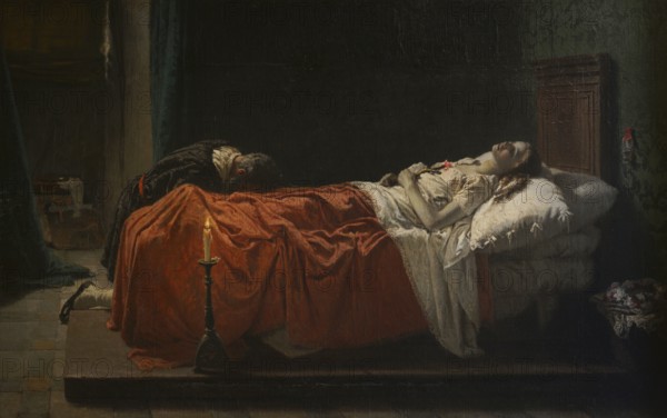 Eleuterio Pagliano (1826-1903). Italian painter. The Death of Tintoretto's Daughter, 1861. Oil on canvas, 163 x 101 cm. Modern Art Gallery, Milan, Italy.