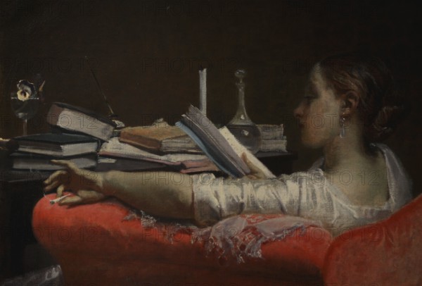 Federico Faruffini (1833-1869). Italian painter. The Reader, 1864-1865. Oil on canvas, 40,5 x 59 cm. Modern Art Gallery, Milan, Italy.
