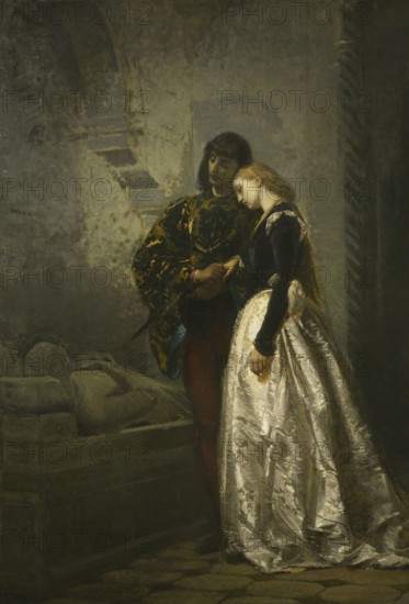 Tranquillo Cremona (1837-1878). Italian painter. A Visit to Romeo and Juliet's Grave, 1862. Oil on canvas, 144 x 100 cm. Modern Art Gallery, Milan, Italy.
