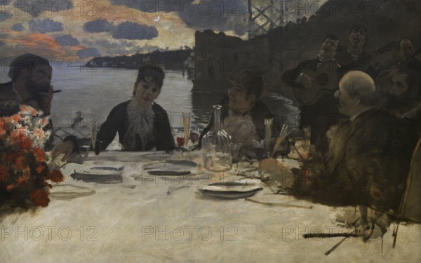 Giuseppe De Nittis (1846-1884). Italian painter. Pranzo a Posillipo (Lunch at Posillipo), 1879. Oil on canvas, 173.3 x 109 cm. Modern Art Gallery, Milan, Italy.